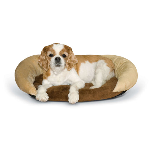 K&H Pet Products Self-Warming Bolster Bed Chocolate/Tan 14" x 17" x 5"