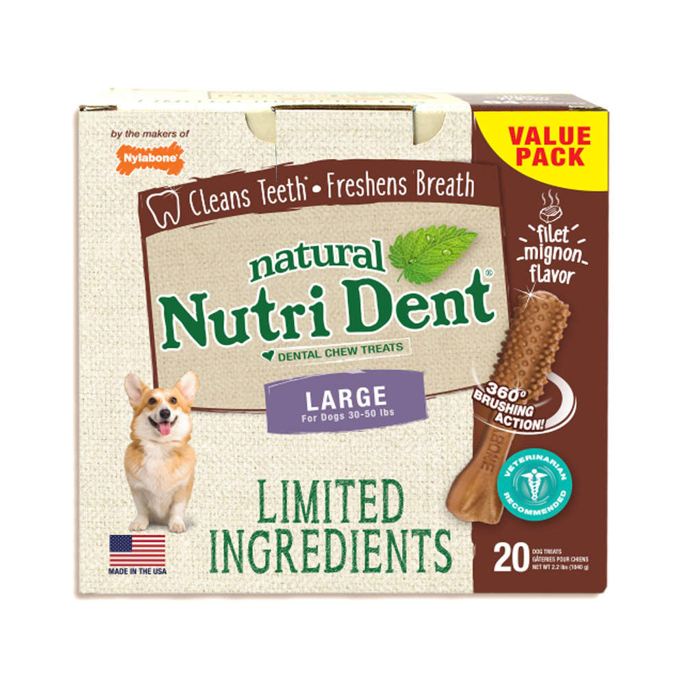 Nylabone Nutri Dent Limited Ingredient Dental Chews Filet Mignon Large 20 count